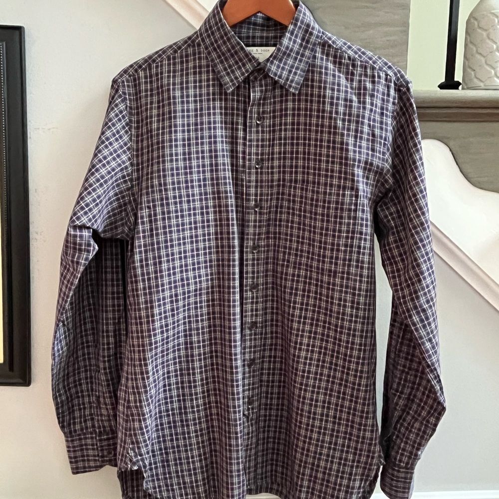 Rag & Bone Mens Blue Plaid Button Down Shirt sz M EUC